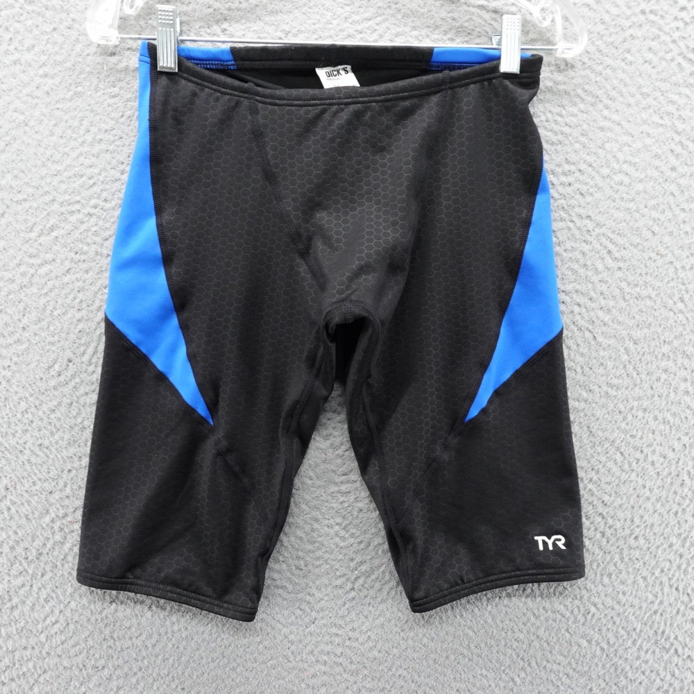 TYR Mens Swim Jammers Black Blue Honeycomb Hexagon 32 Performance Training NEW
